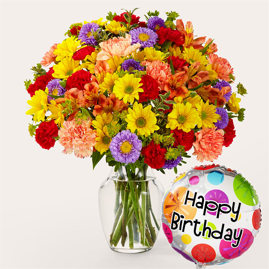 Kaleidoscope Bouquet with Birthday Balloon – HIRT'S FLOWERS INC, Strongsville OH