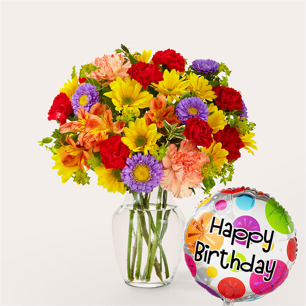 Kaleidoscope Bouquet with Birthday Balloon – HIRT'S FLOWERS INC, Strongsville OH
