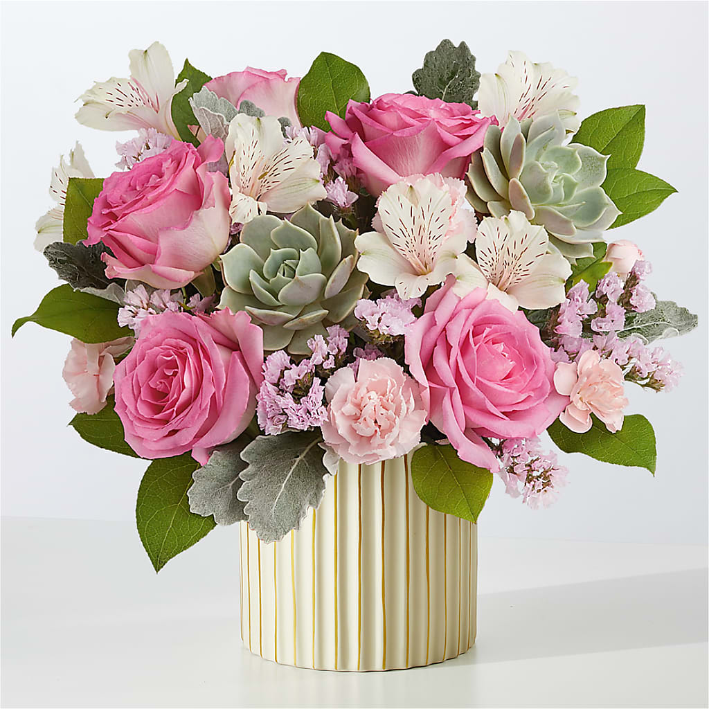 Dusty Rose Bouquet with Ivory Vase – HIRT'S FLOWERS INC, Strongsville OH