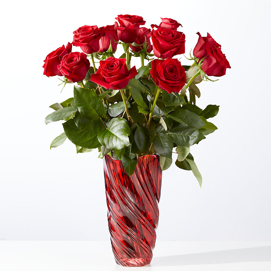 Classic Love Red Rose Bouquet with Luxe Swirl Vase – HIRT'S FLOWERS INC, Strongsville OH