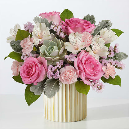 Dusty Rose Bouquet with Ivory Vase – HIRT'S FLOWERS INC, Strongsville OH