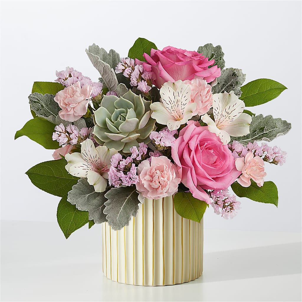 Dusty Rose Bouquet with Ivory Vase – HIRT'S FLOWERS INC, Strongsville OH