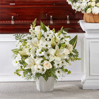 ftd peaceful white lily basket Thoughts of Tranquility Floor Basket – white flower arrangement | Strongsville, OH