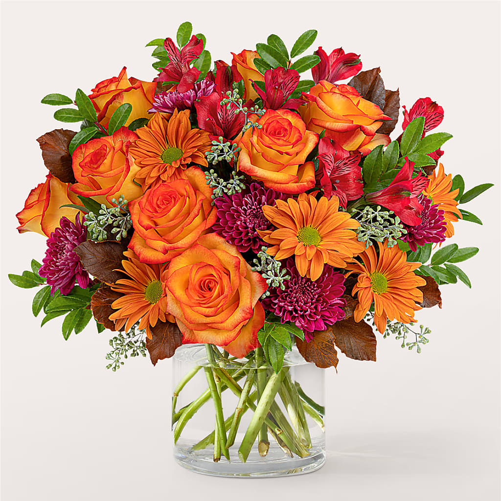 Brisk Morning Bouquet – bronze, orange, purple, red flower
