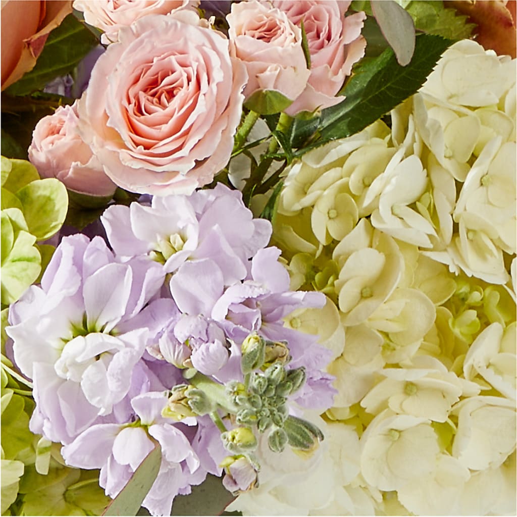 Porch Swing Bouquet – blue, green, lavender, peach, pink, white